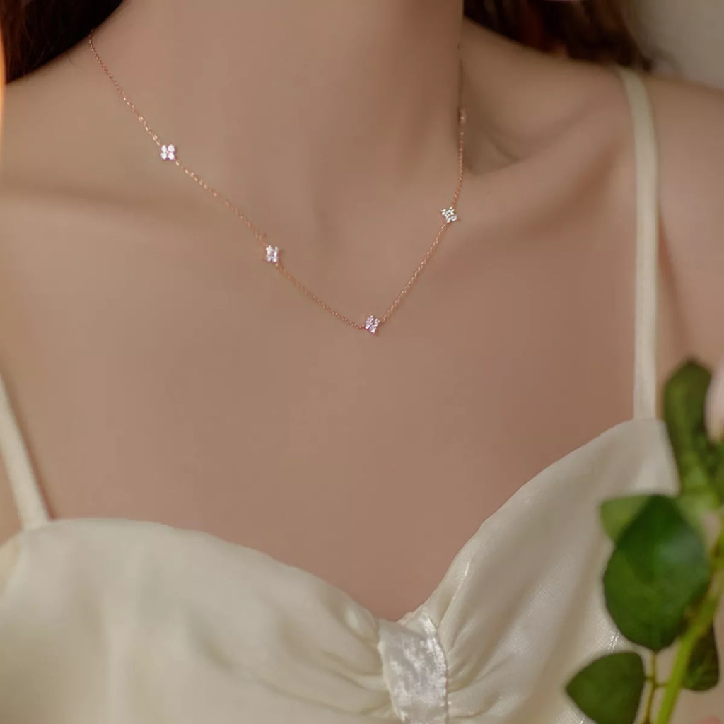 925 Sterling Silver Clover Charm Necklace - Girly Tea