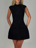 Cutout Back Round Neck Cap Sleeve Mini Dress - Girly Tea