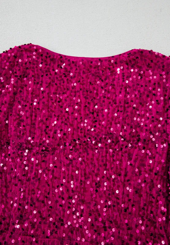 Sequin Surplice Long Sleeve Mini Dress - Girly Tea