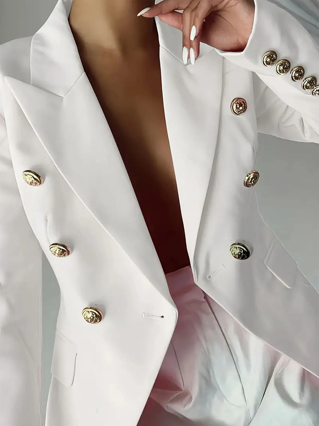 Decor Button Lapel Collar Blazer - Girly Tea