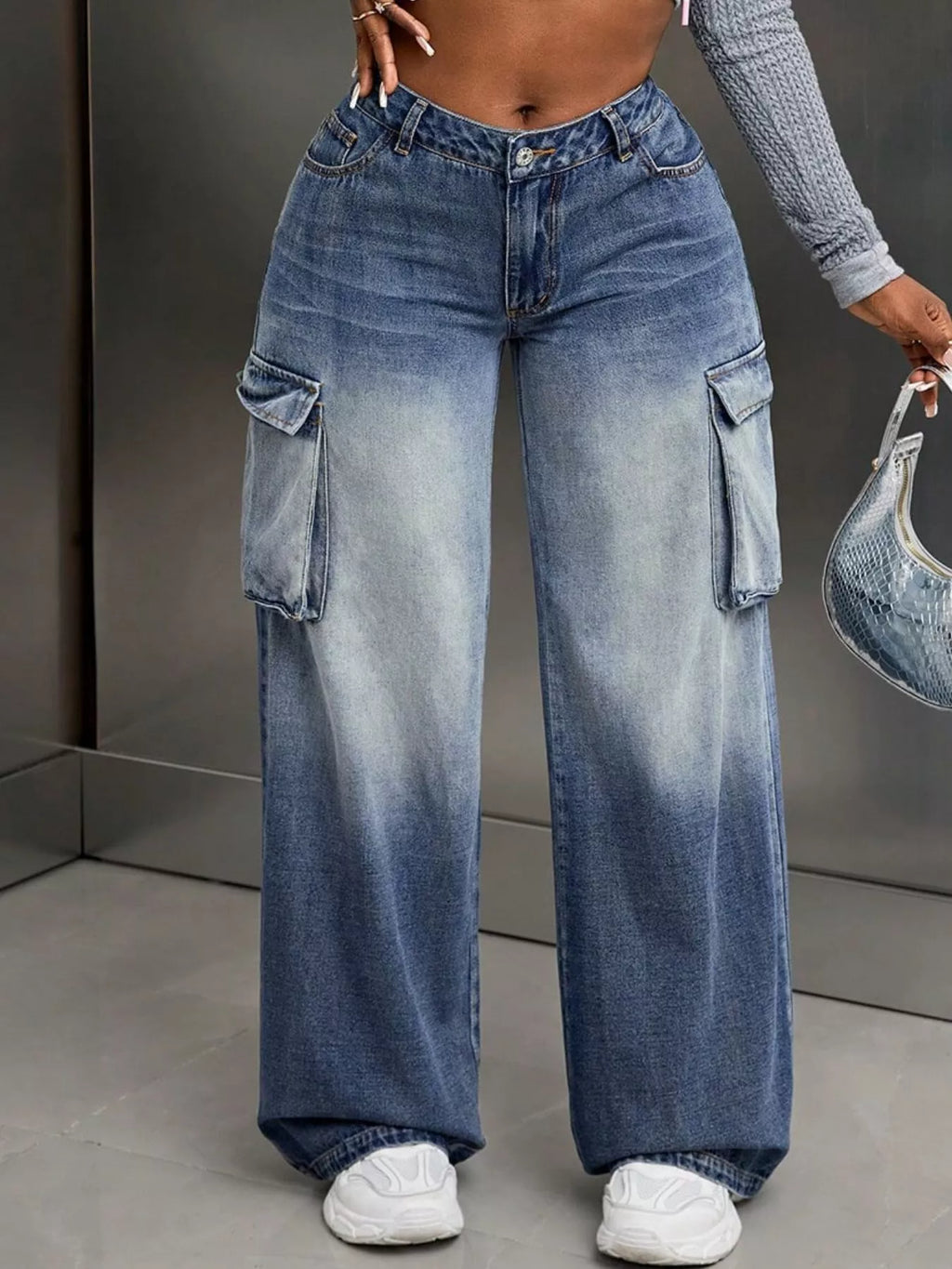 Vintage Wide Leg Cargo Jeans - Girly Tea