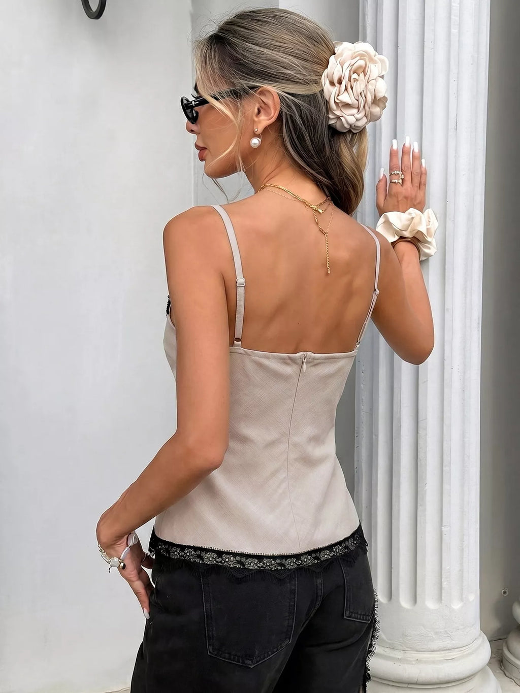 Lace Trim Twist Front Cami - Girly Tea