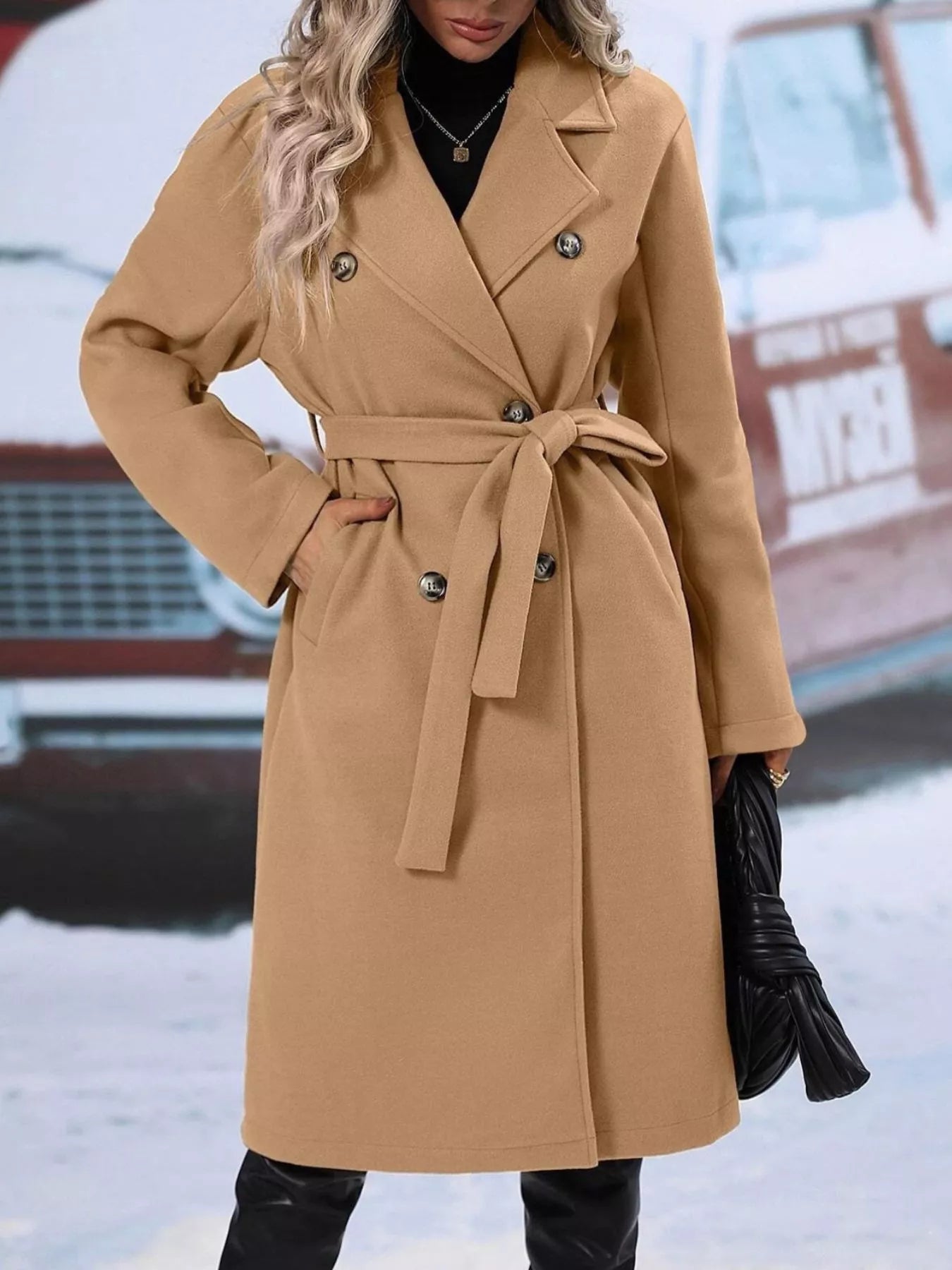 Double-Breasted Tie Waist Coat - Girly Tea