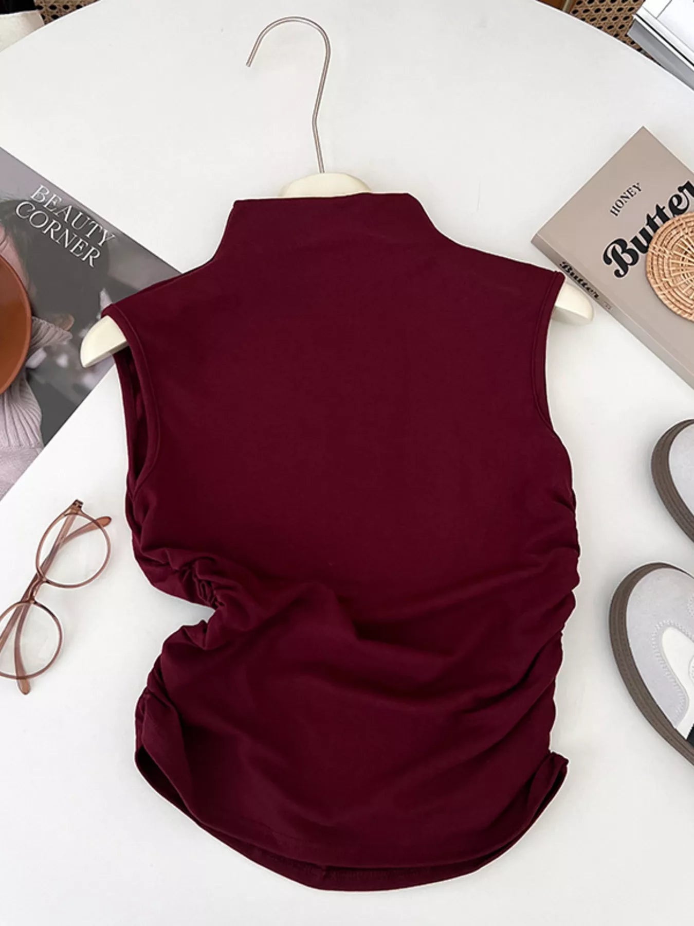 Ruched Mock Neck Tank - Girly Tea