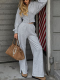 Zip Up Hoodie & Wide Leg Pants Set - Girly Tea