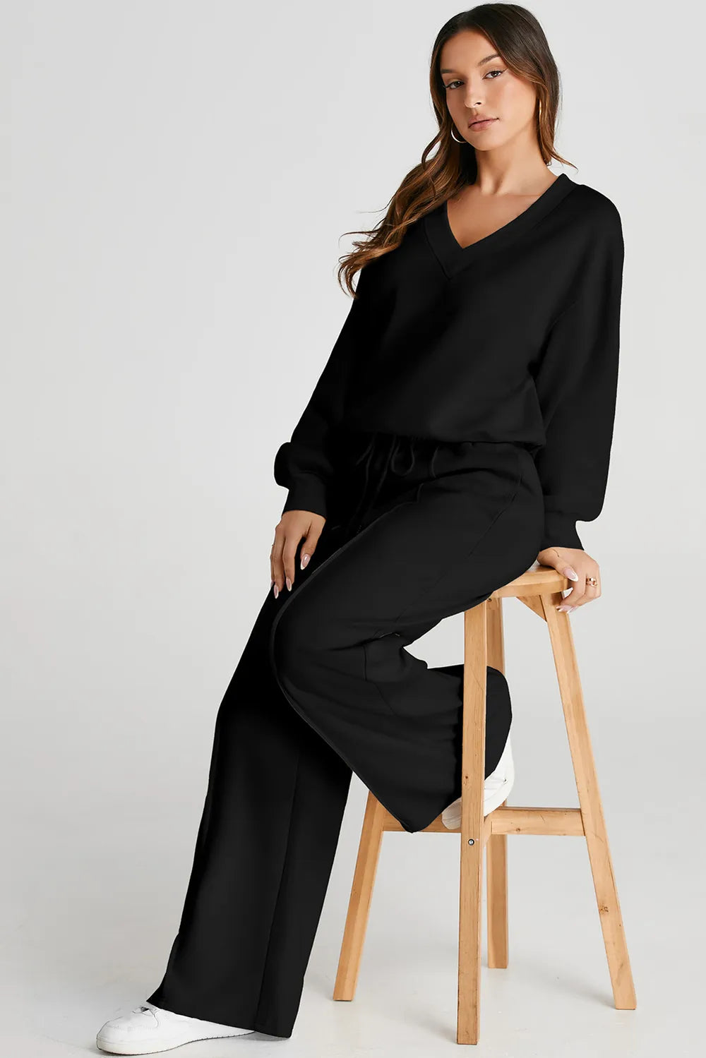 V-Neck Long Sleeve Top and Pants Active Set - Girly Tea