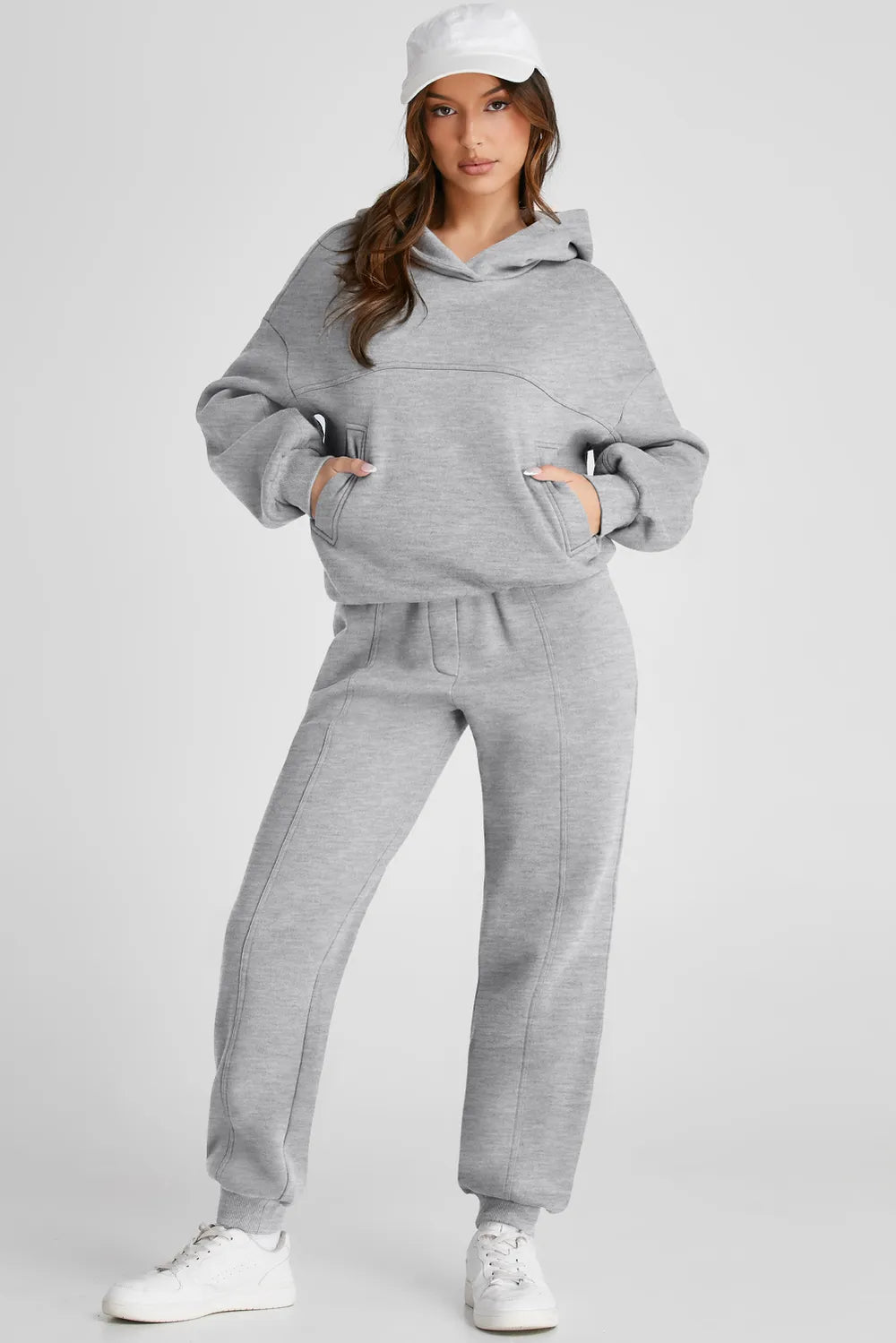 Dropped Shoulder Long Sleeve Hoodie and Pants Active Set - Girly Tea