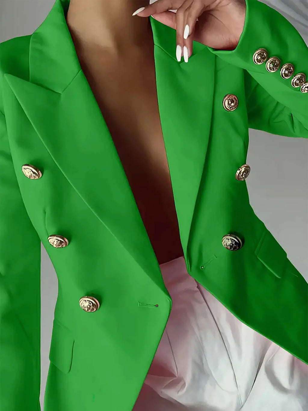Decor Button Lapel Collar Blazer - Girly Tea