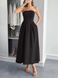 Strapless A-Line Midi Dress with Pockets - Girly Tea