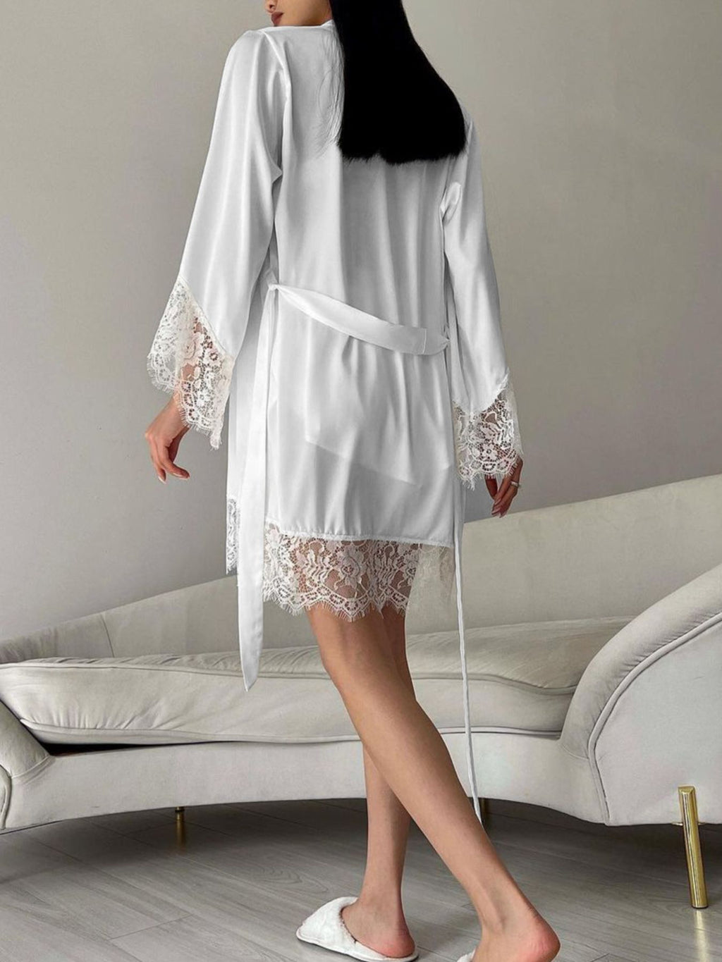 Cami & Lace Trim Cardigan & Shorts Lounge Set - Girly Tea