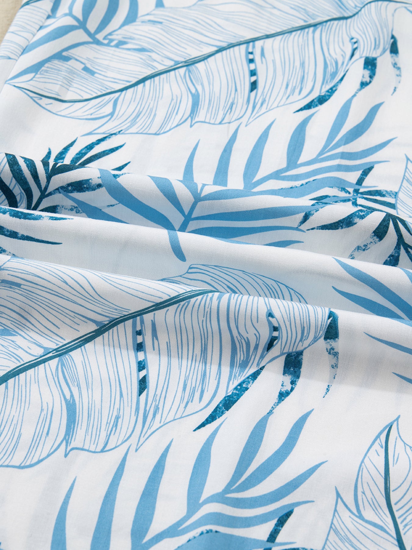 Tropical Print Shirred Waistband Wide Leg Pants - Girly Tea