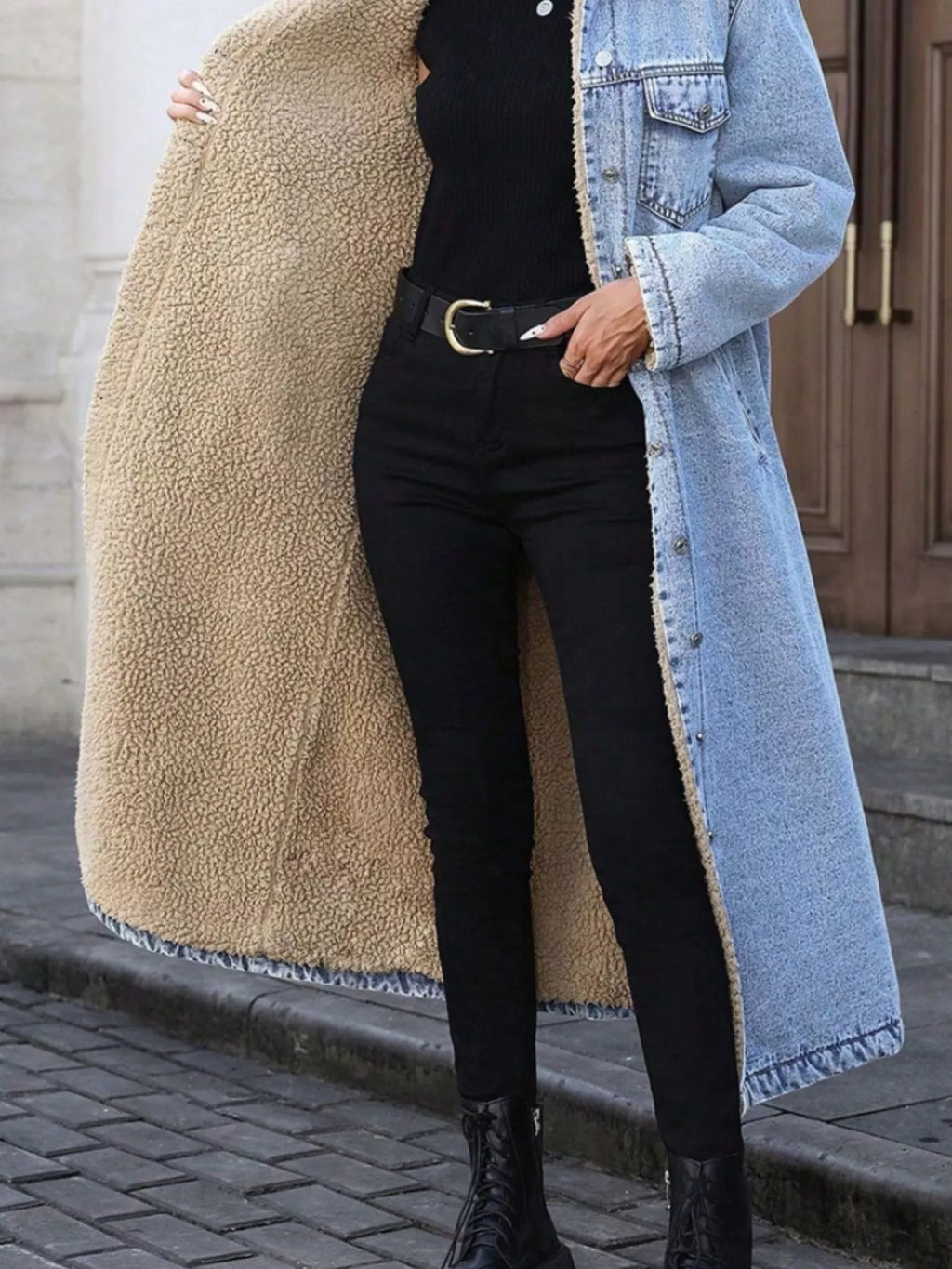 Sherpa Lined Longline Denim Jacket - Girly Tea