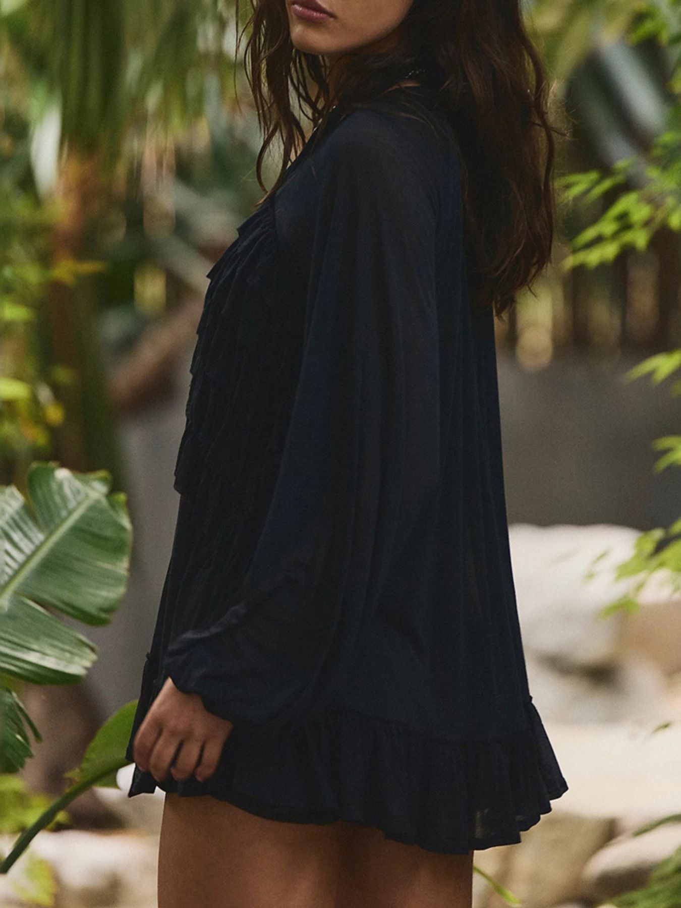 Sheer Ruffle Trim Beach Cover-Up - Girly Tea