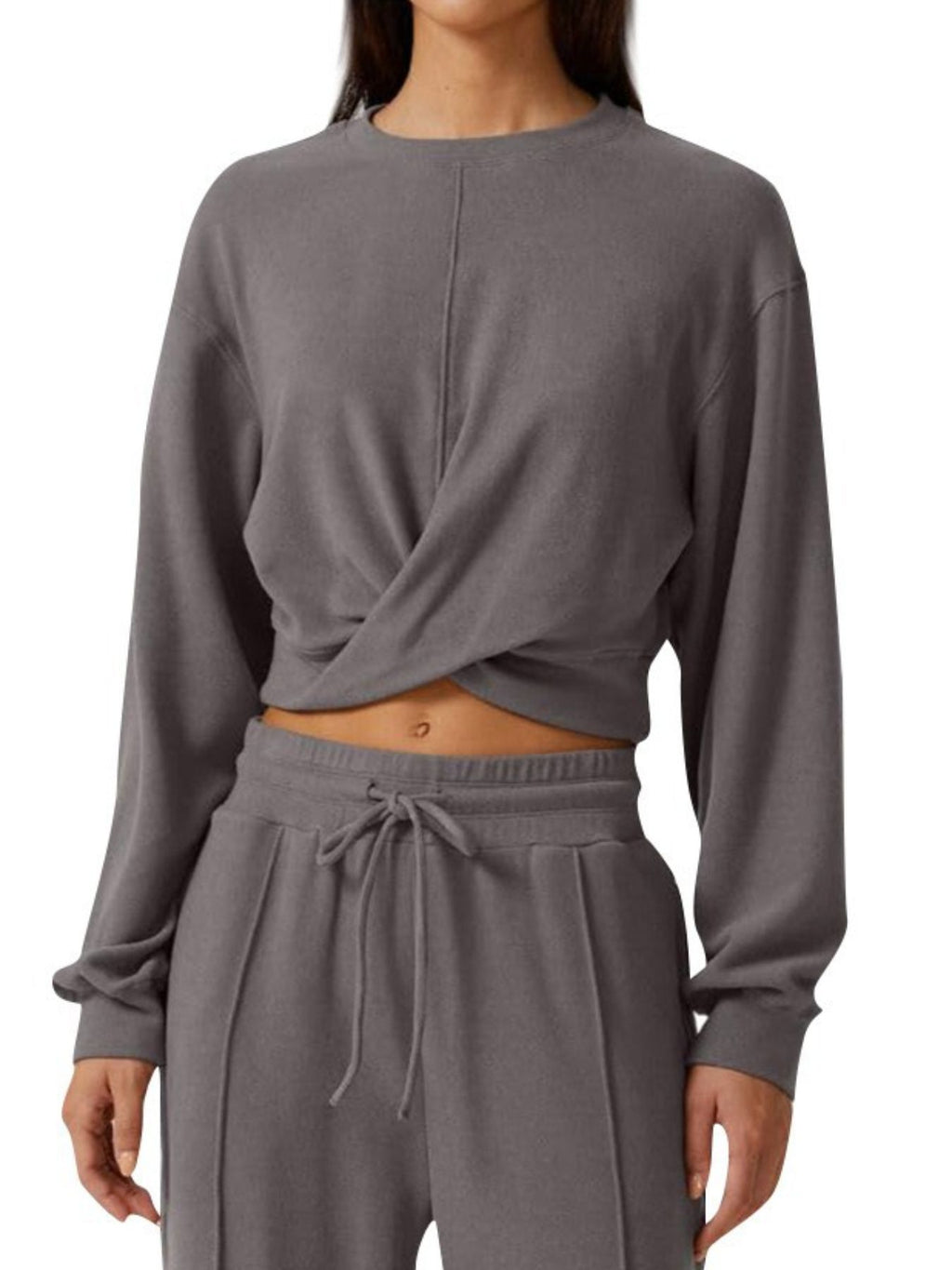 Twist-Front Long Sleeve Top and Pants Set - Girly Tea