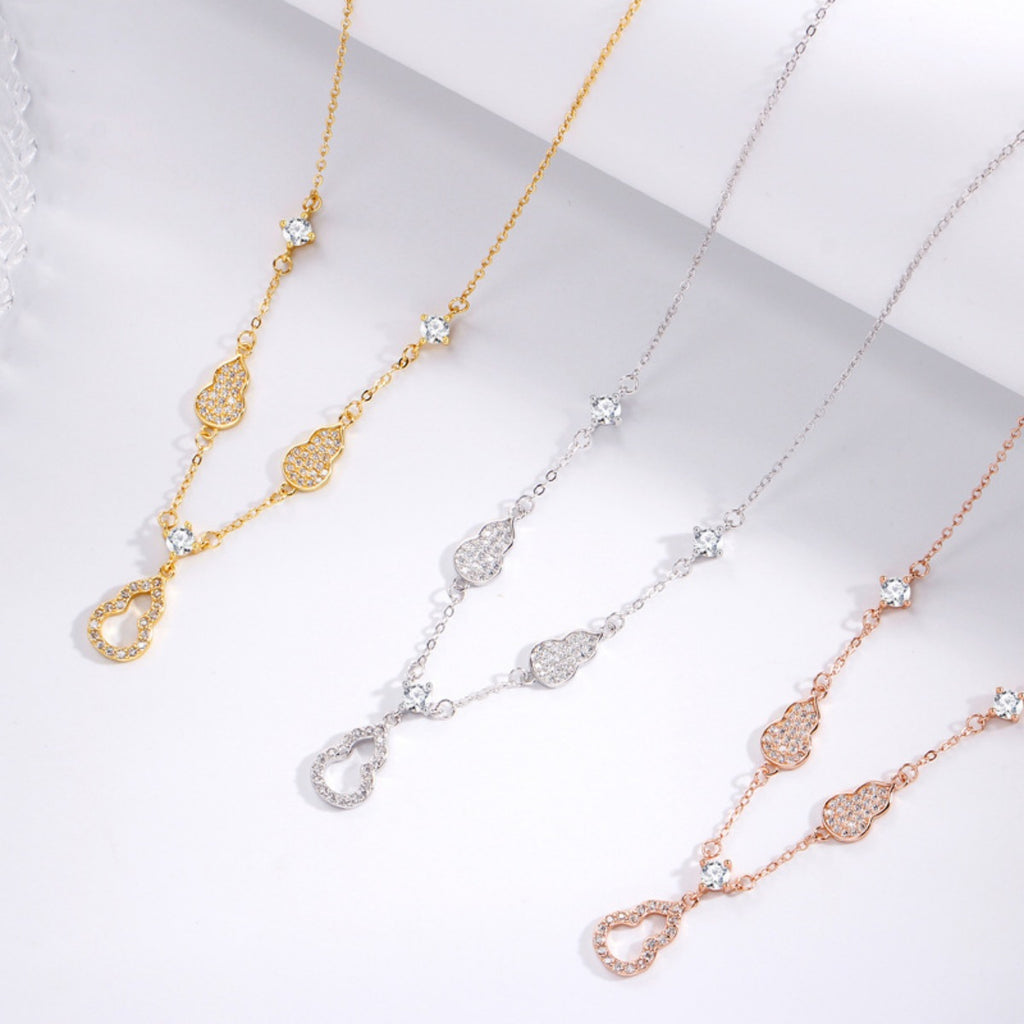 925 Sterling Silver Zircon Gourd Necklace - Girly Tea