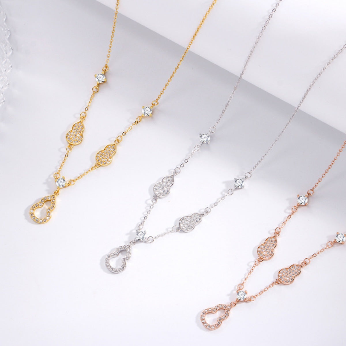 925 Sterling Silver Zircon Gourd Necklace - Girly Tea
