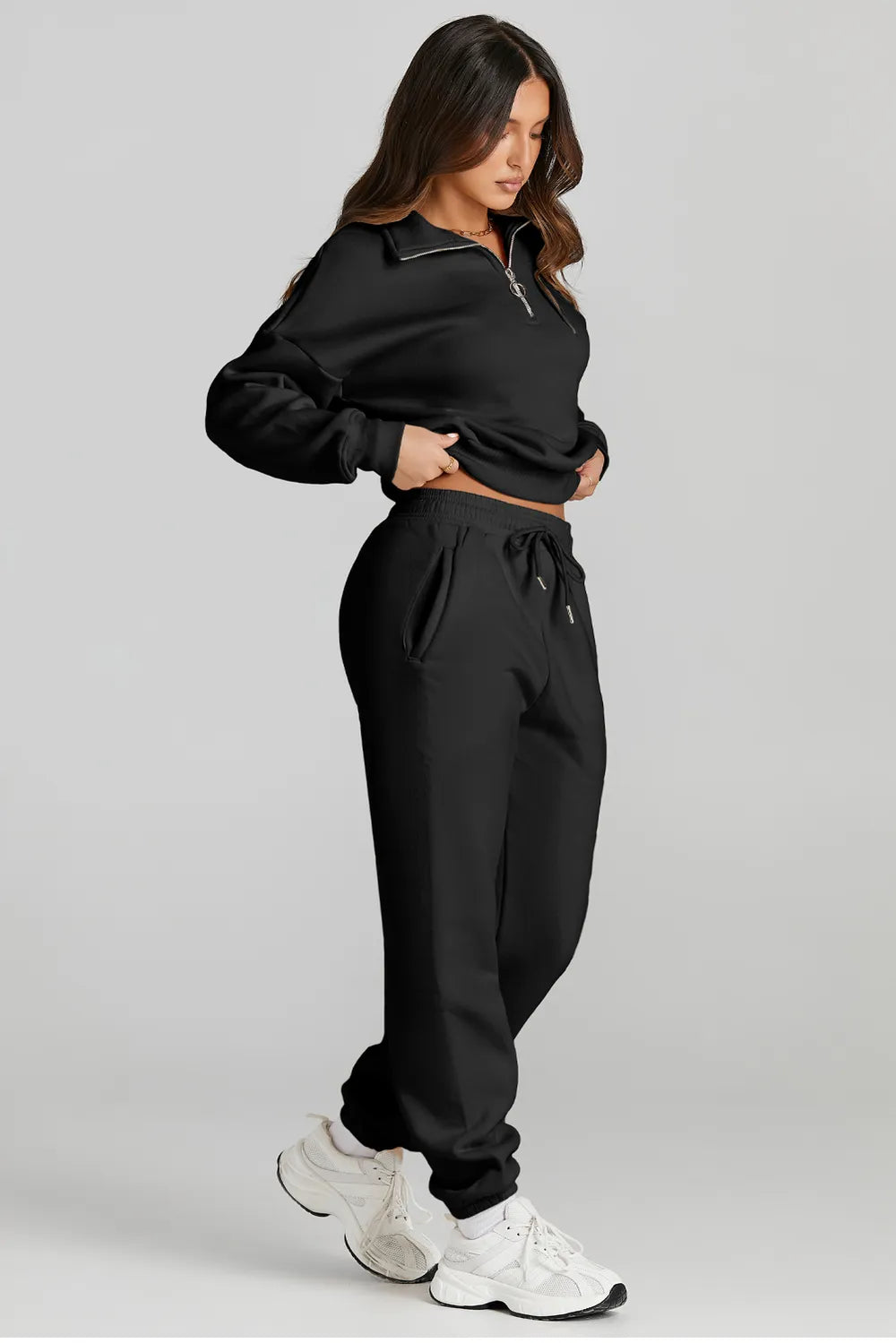Quarter Zip Top and Drawstring Pants Active Set - Girly Tea