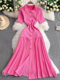 Button Front Ribbed Knit Midi Dress - Girly Tea