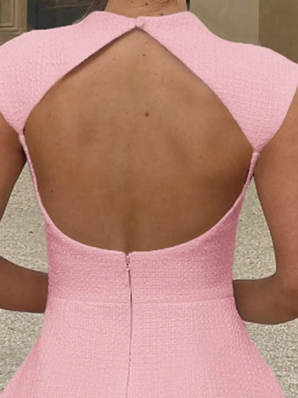 Cutout Back Round Neck Cap Sleeve Mini Dress - Girly Tea
