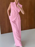 Sleeveless Blazer & Wide Leg Pants Set - Girly Tea