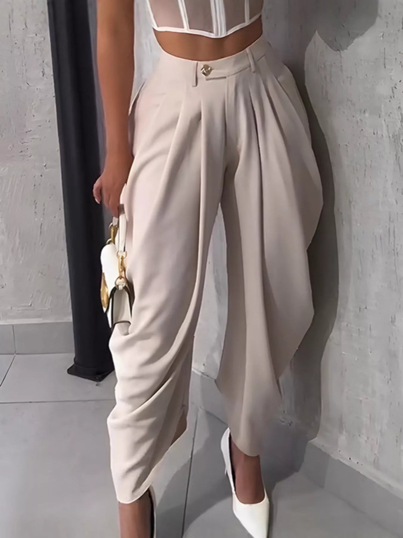 High-Waisted Wide Leg Pleated Pants - Girly Tea