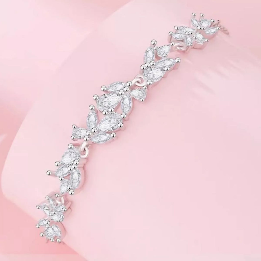 925 Sterling Silver Zircon Wisteria Bracelet - Girly Tea