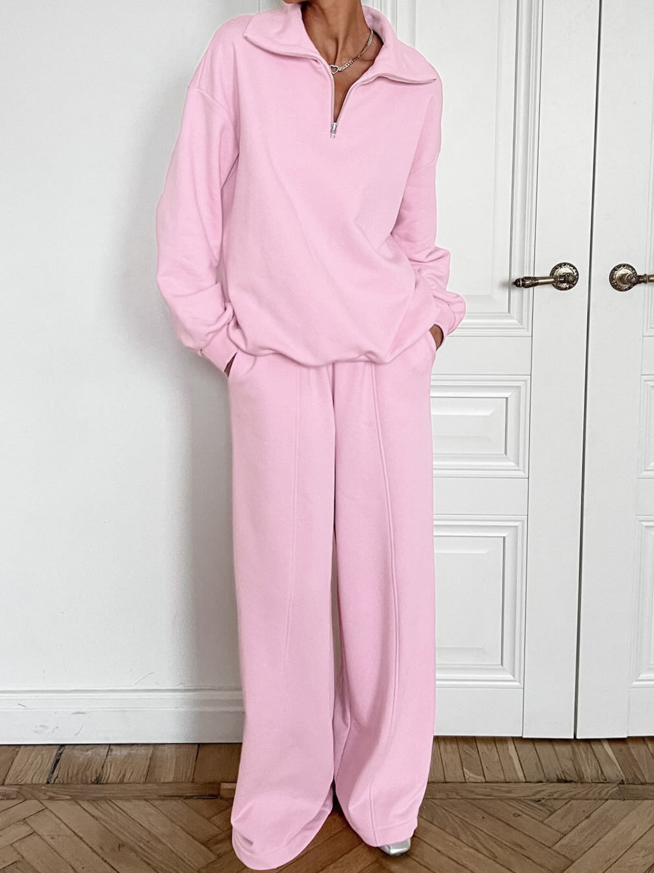 Quarter Zip Long Sleeve Top and Pants Set - Girly Tea