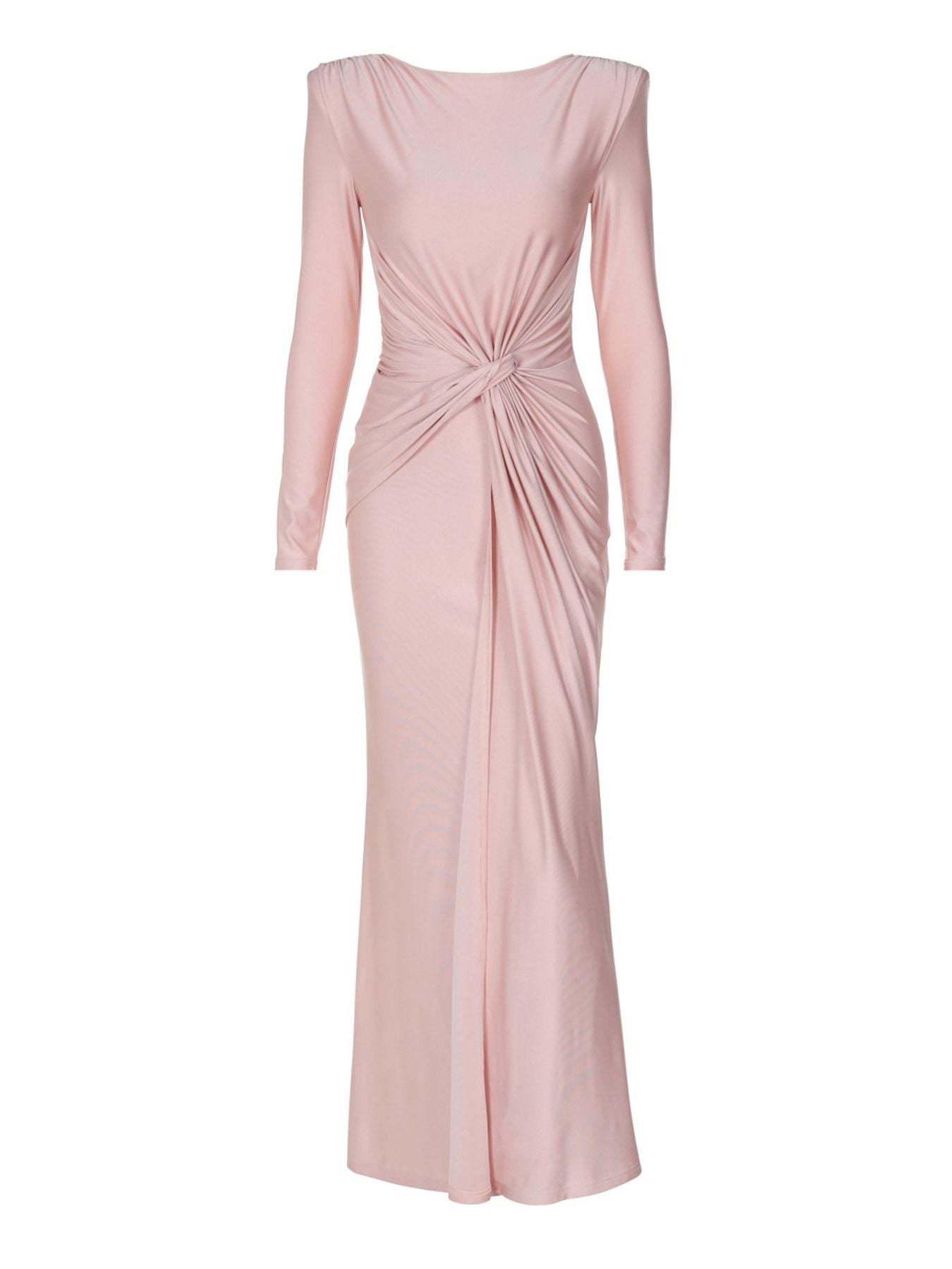 Ruched Knot Front Long Sleeve Maxi Dress - Girly Tea