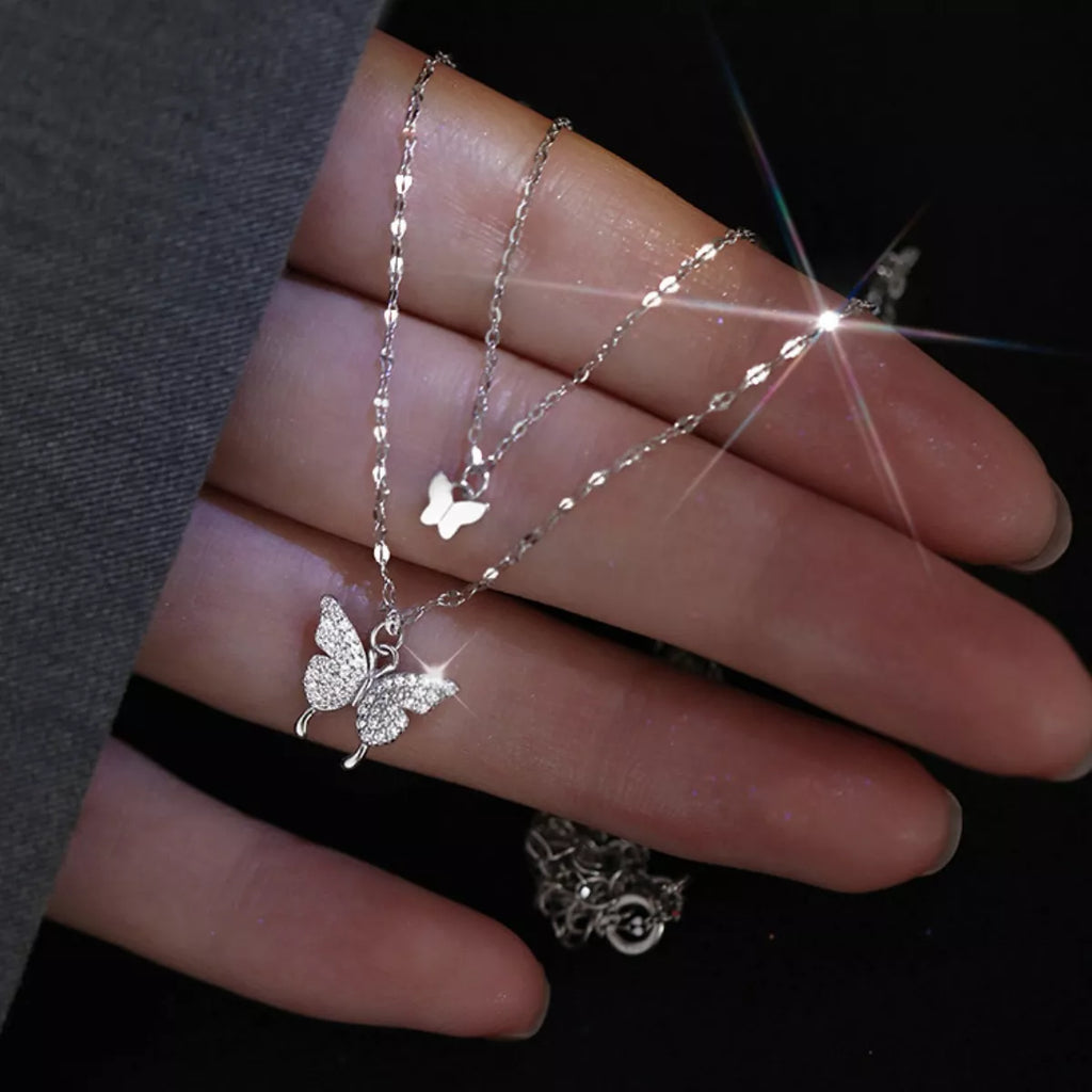 Double Layered Butterfly Necklace - Girly Tea