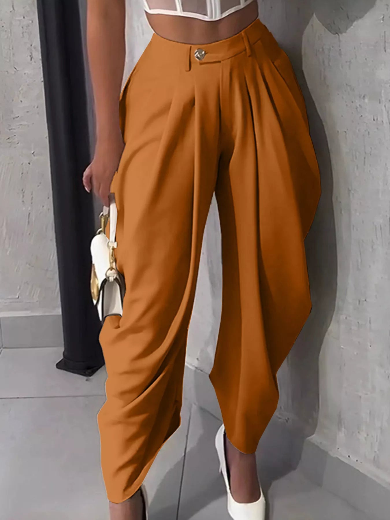 High-Waisted Wide Leg Pleated Pants - Girly Tea