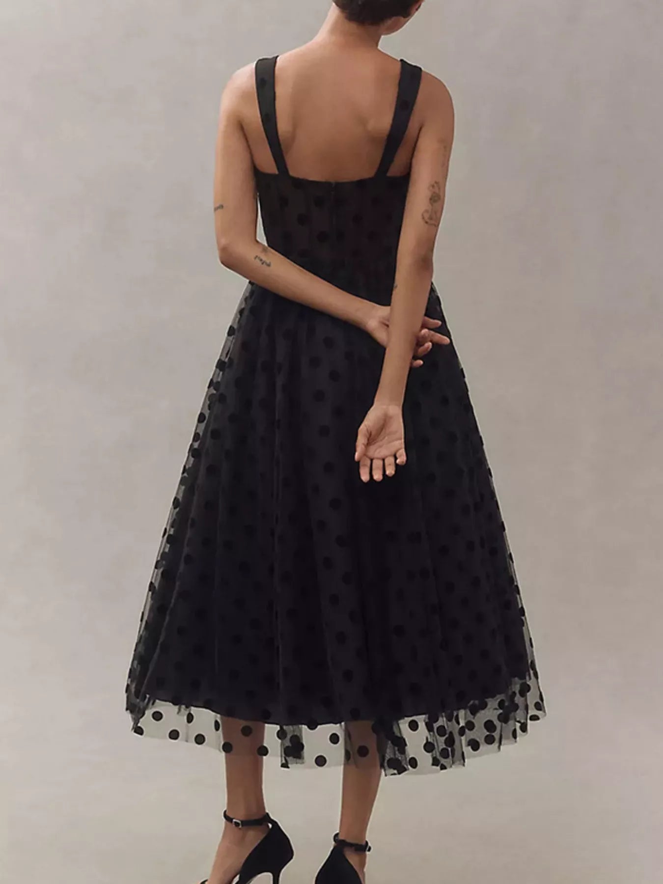 Polka Dot Tulle Sleeveless Midi Dress - Girly Tea