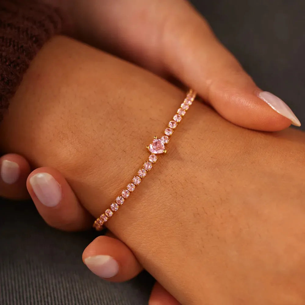 Heart Shape Inlaid Zircon 18K Gold-Plated Bracelet - Girly Tea