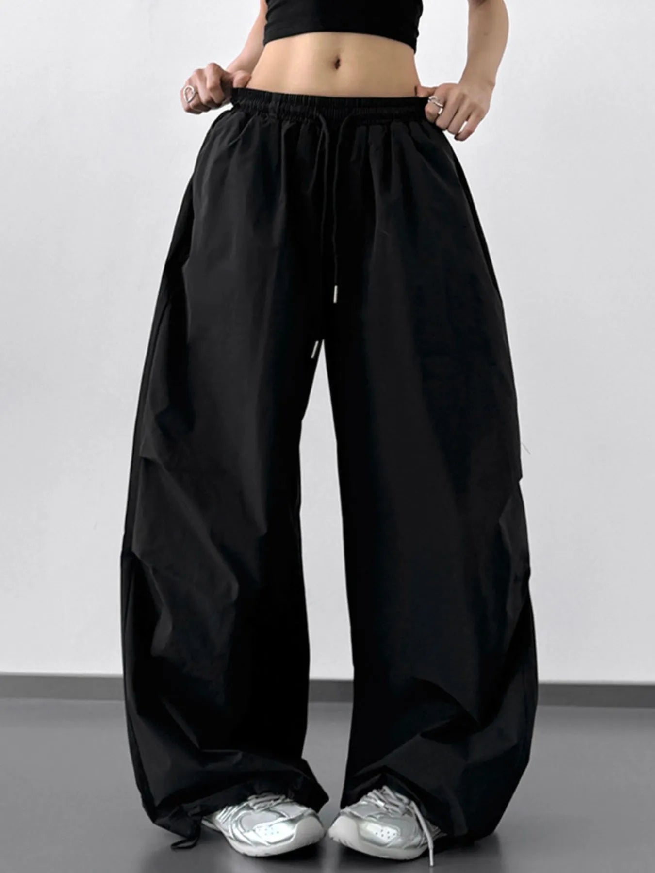 Letter Back Wide Leg Drawstring Pants - Girly Tea