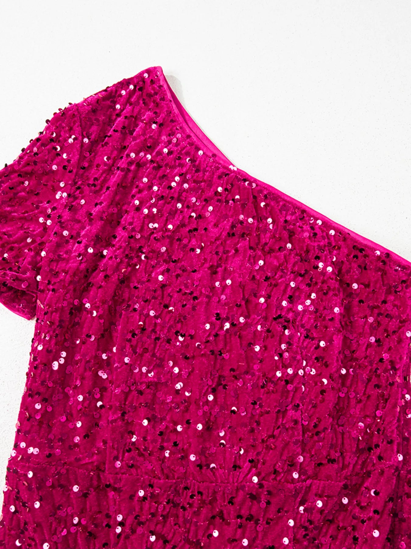 Sequin One-Shoulder Dress with High Slit - Girly Tea