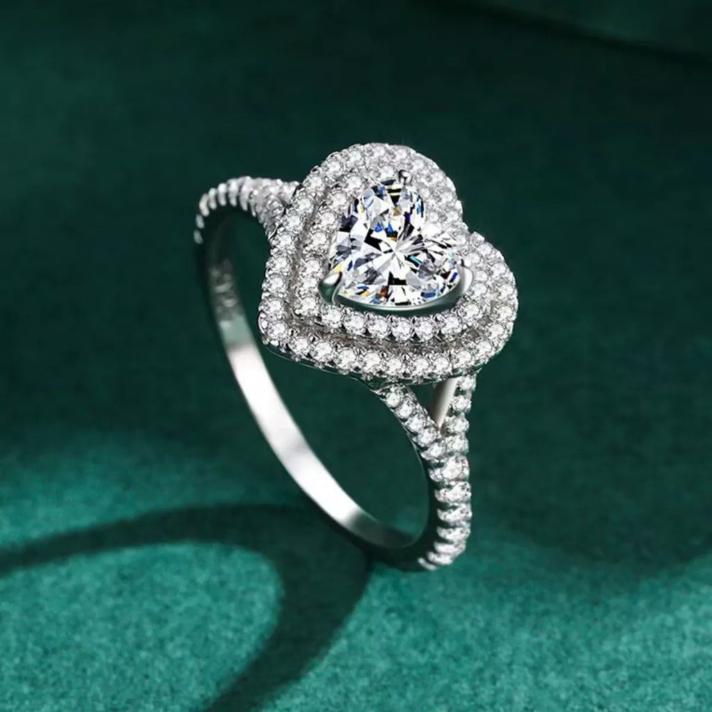 1 Carat Moissanite Heart-Shaped Ring - Girly Tea
