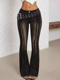 Belted High Waist Flare Jeans - Girly Tea