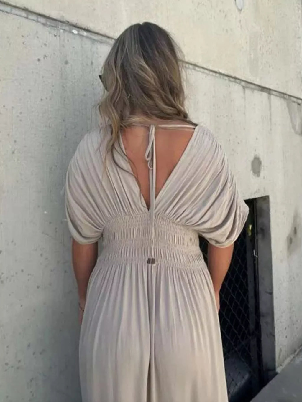 Full Size Slit V-Neck Smocked Waist Maxi Dress Plus Size - Girly Tea