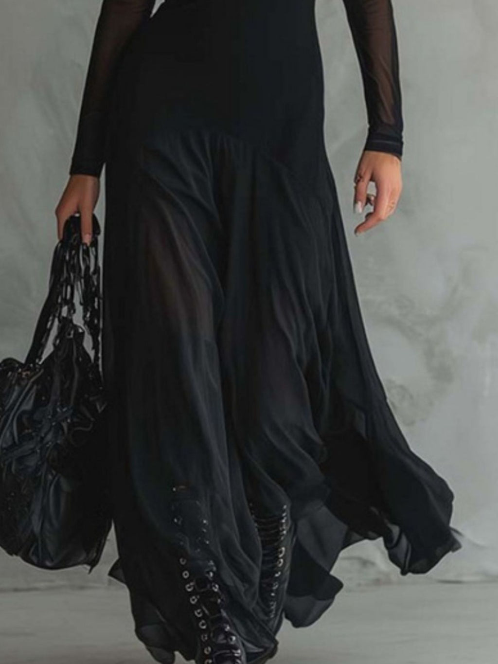 Sheer Mesh Maxi Dress Two-Piece Set - Girly Tea