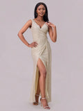 Slit Sequin Surplice Sleeveless Maxi Dress - Girly Tea