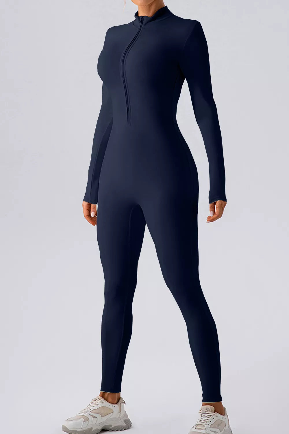 Half Zip Mock Neck Active Jumpsuit - Girly Tea