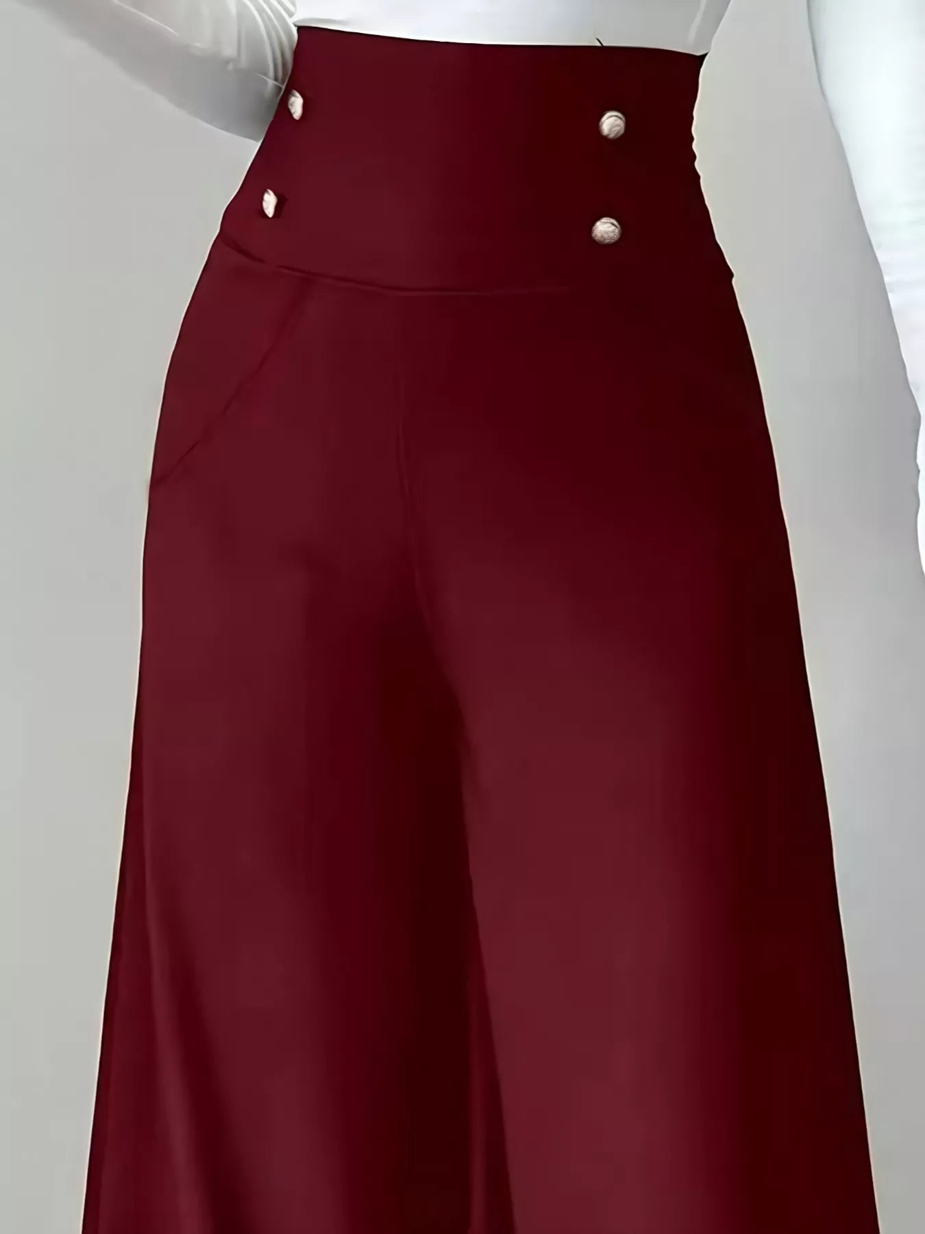 High Waist Wide Leg Button Decor Pants - Girly Tea