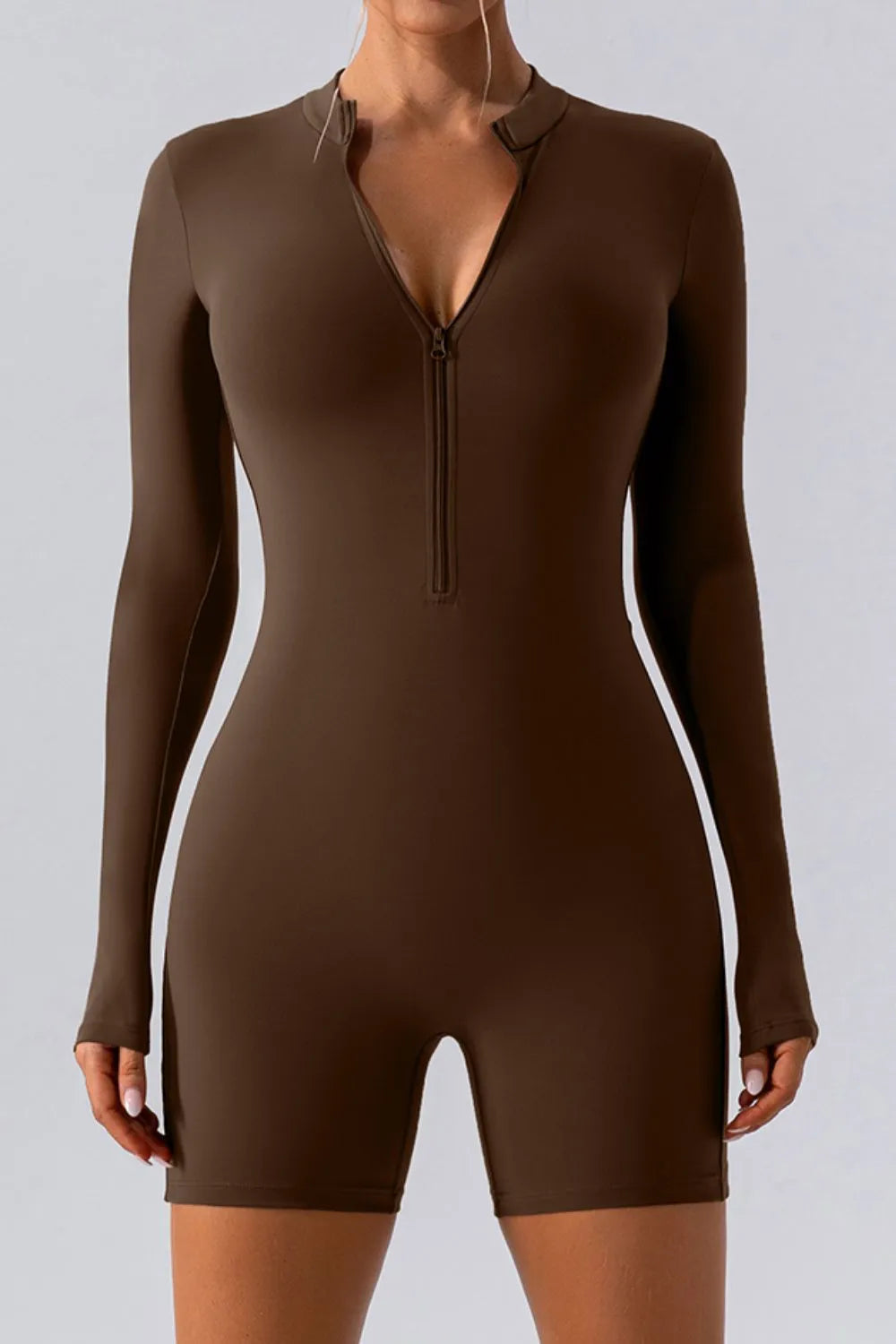Half Zip Long Sleeve Active Romper - Girly Tea