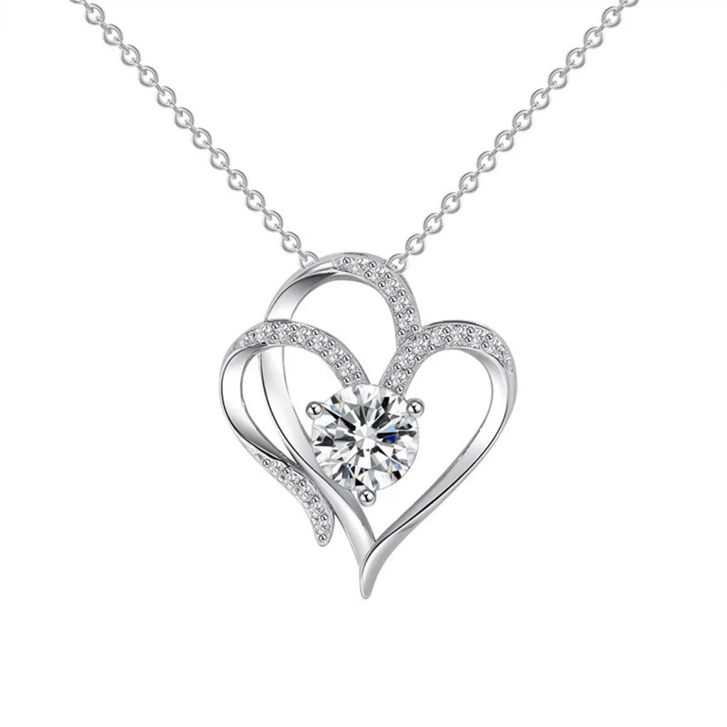 925 Sterling Silver Zircon Heart Necklace - Girly Tea