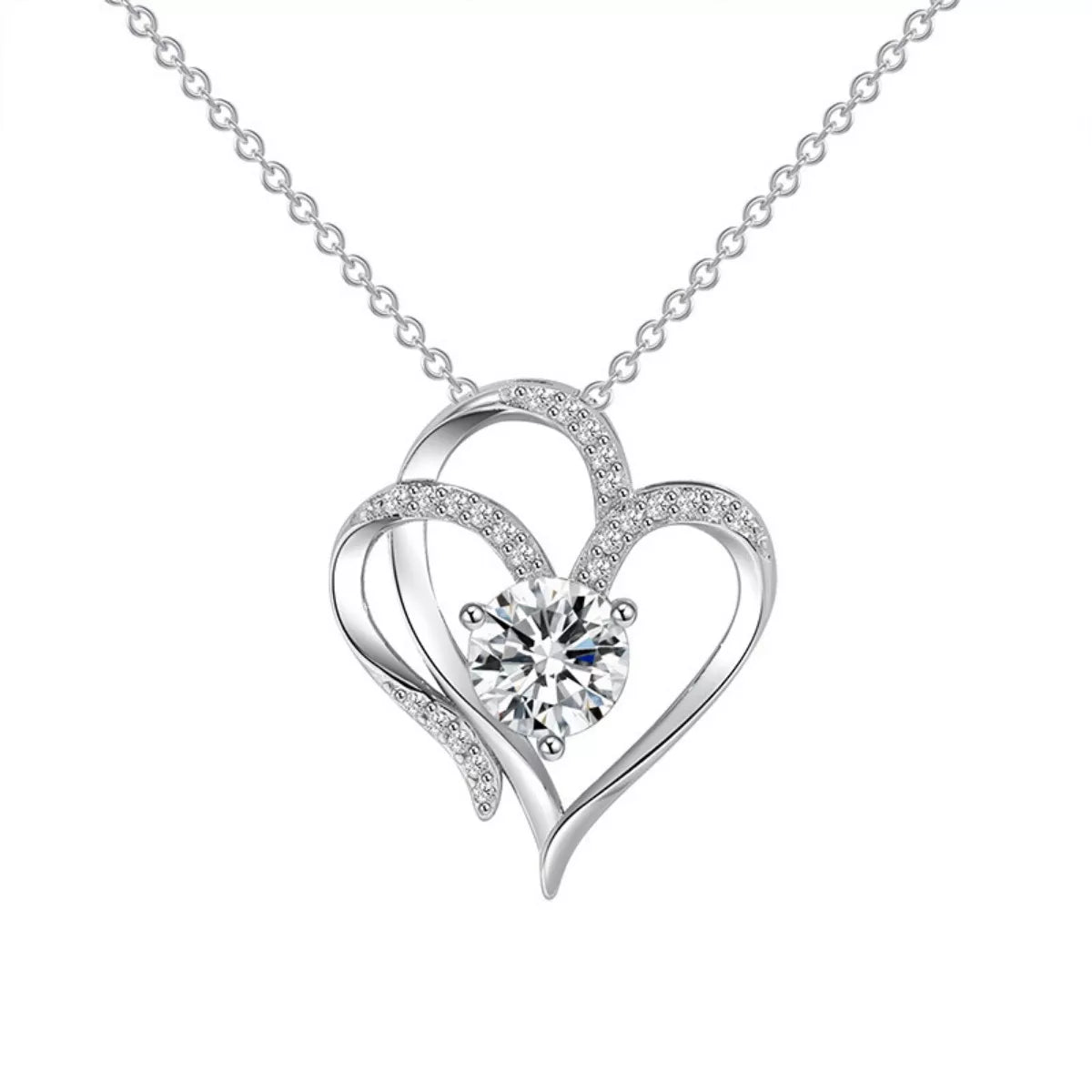 925 Sterling Silver Zircon Heart Necklace - Girly Tea