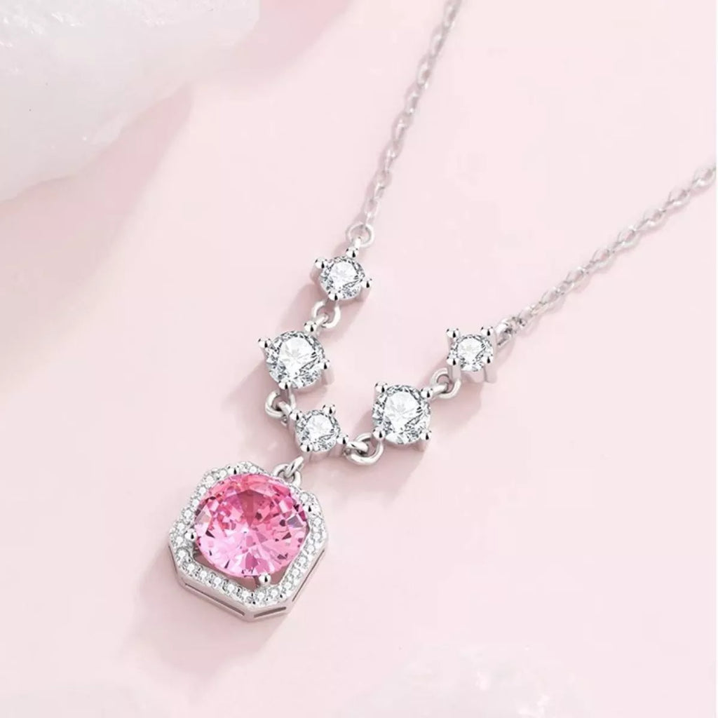 925 Sterling Silver Zircon Pendant Necklace - Girly Tea