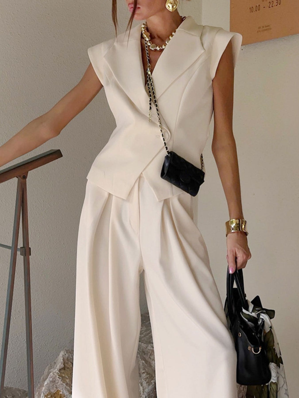 One Button Blazer & Wide Leg Pants Set - Girly Tea