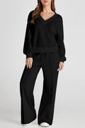 V-Neck Long Sleeve Top and Pants Active Set - Girly Tea