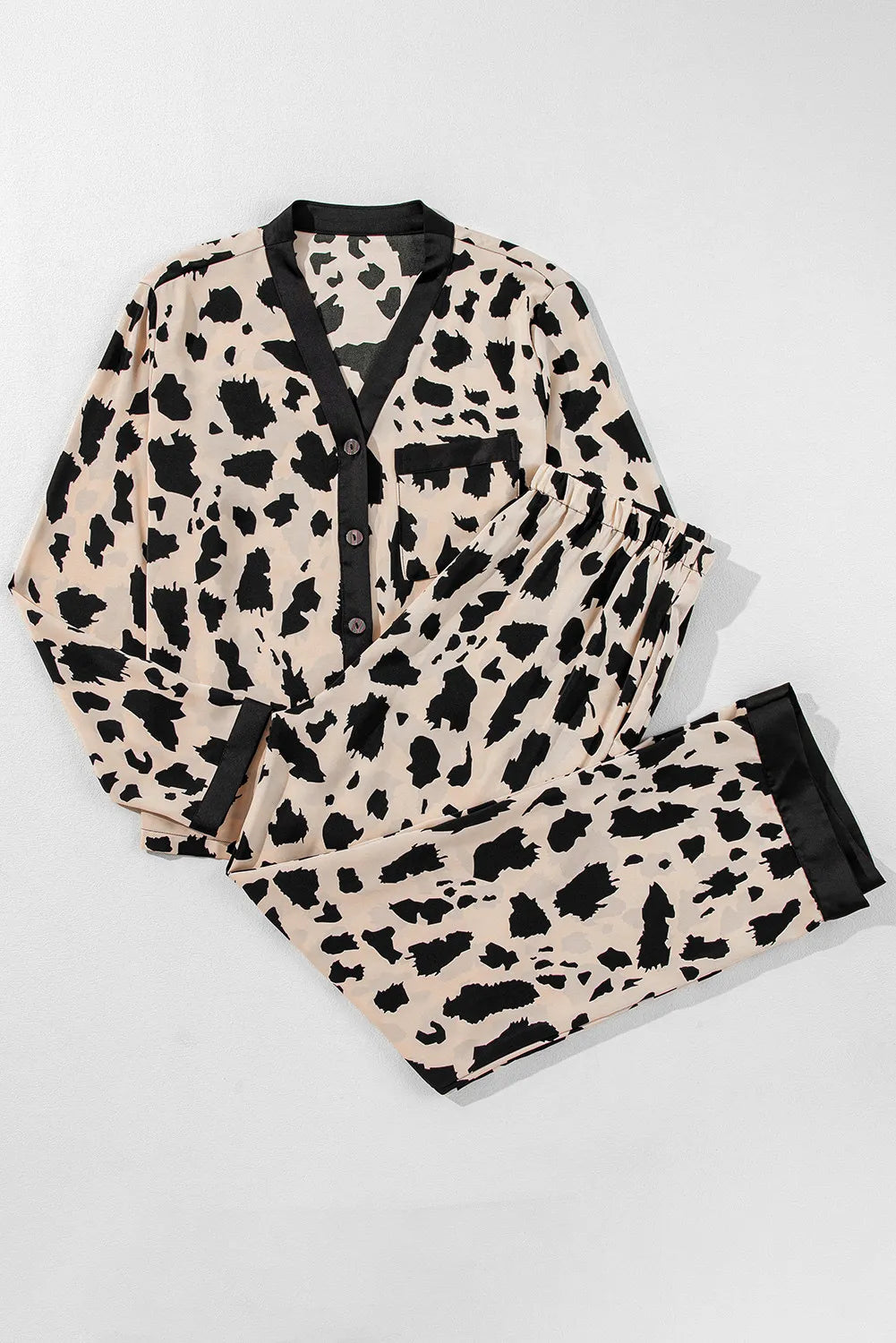Button Up Long Sleeve Top and Pants Lounge Set - Girly Tea