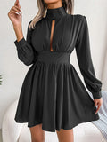 Cutout Turtleneck A-Line Mini Dress - Girly Tea