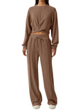 Twist-Front Long Sleeve Top and Pants Set - Girly Tea